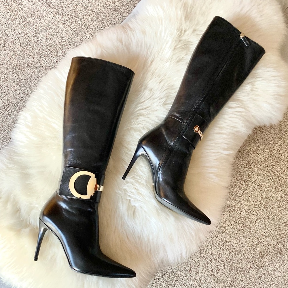 ‼️SALE‼️🔥HP!🔥Sexy Gucci Black Leather Knee Stiletto Boot